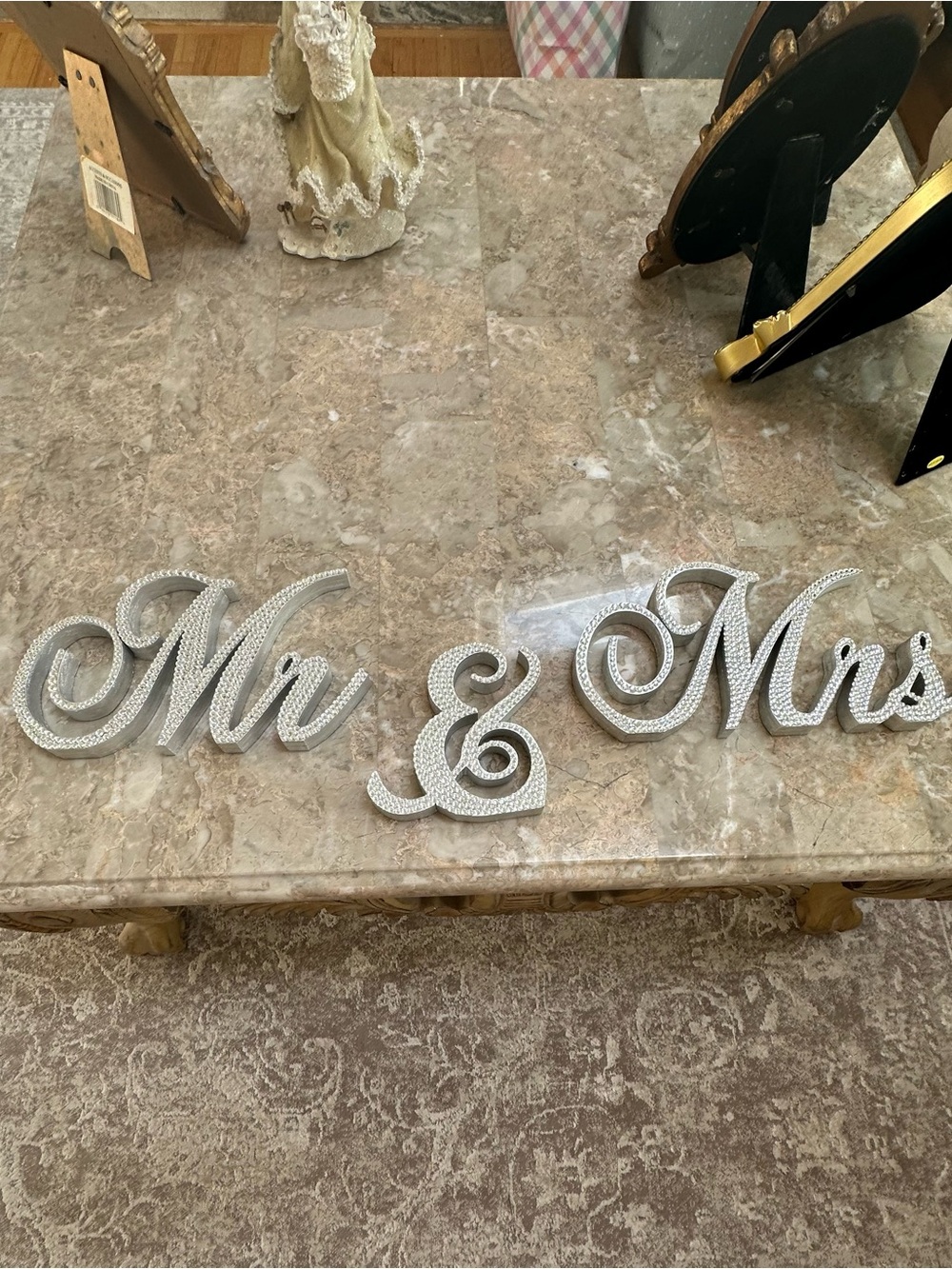 Mr & Mrs Rhinestone Script Wedding Sign - Silver